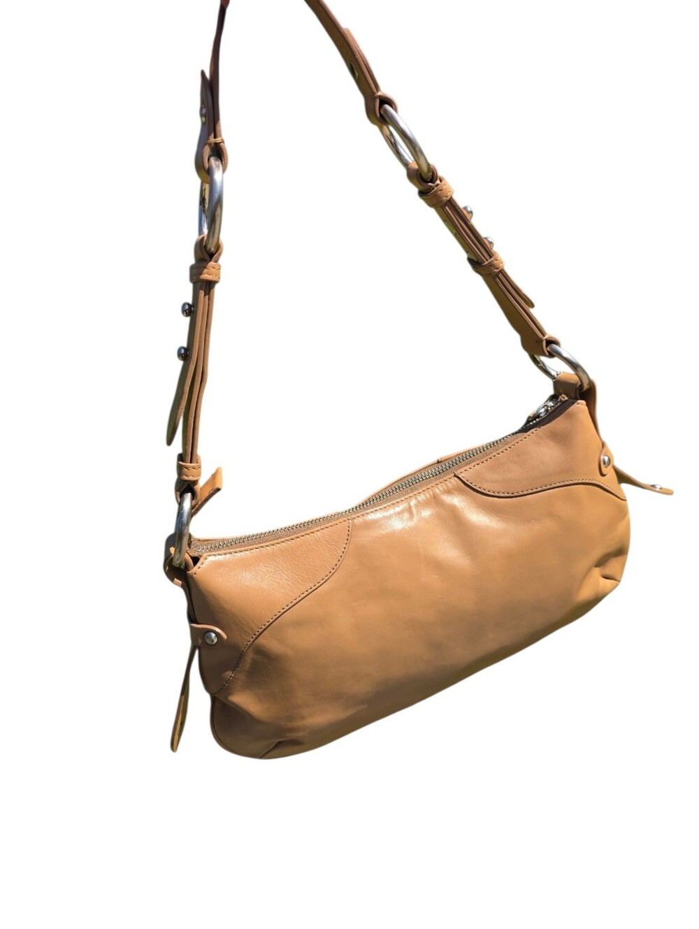 Danier Soft Leather Hobo Bag | Camel Tan Leather Shoulder Bag | Key Leash & Orga